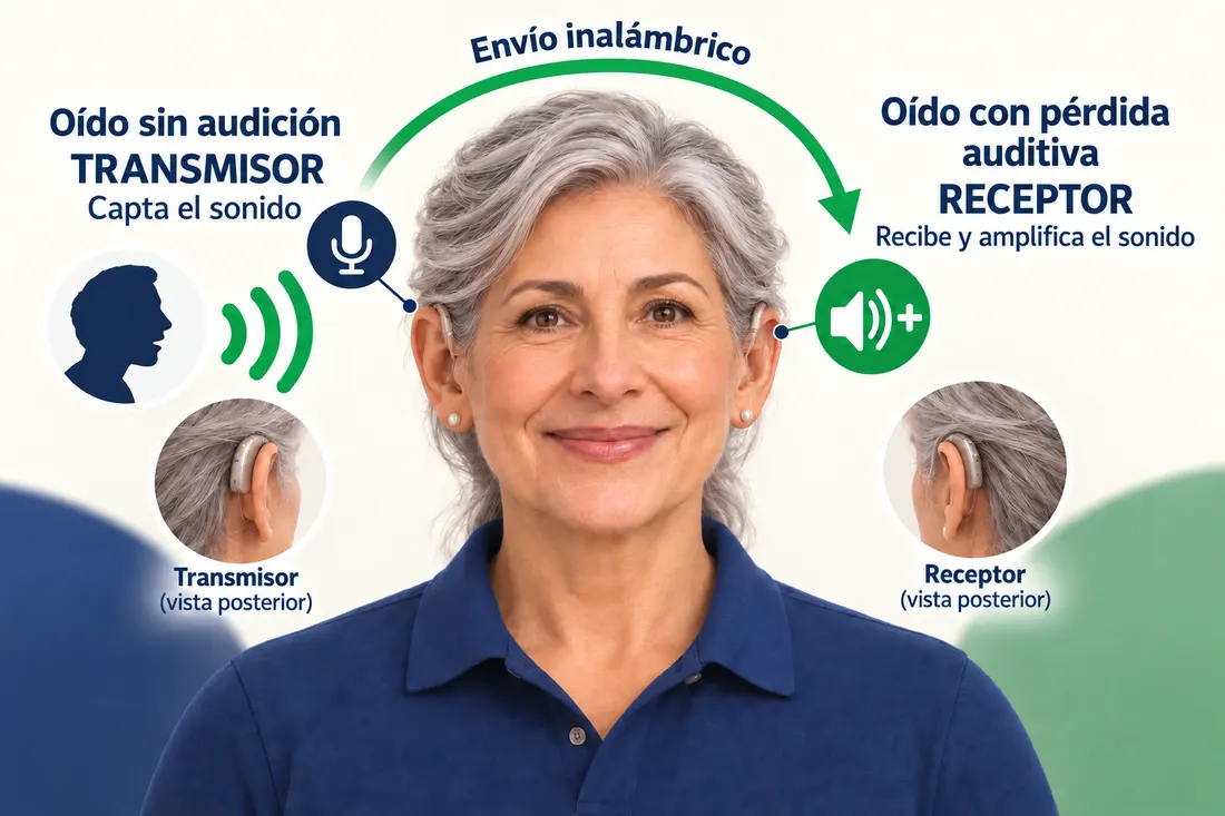 Sistema BiCROS: envía el sonido del oído sin audición y amplifica el oído que también tiene pérdida
