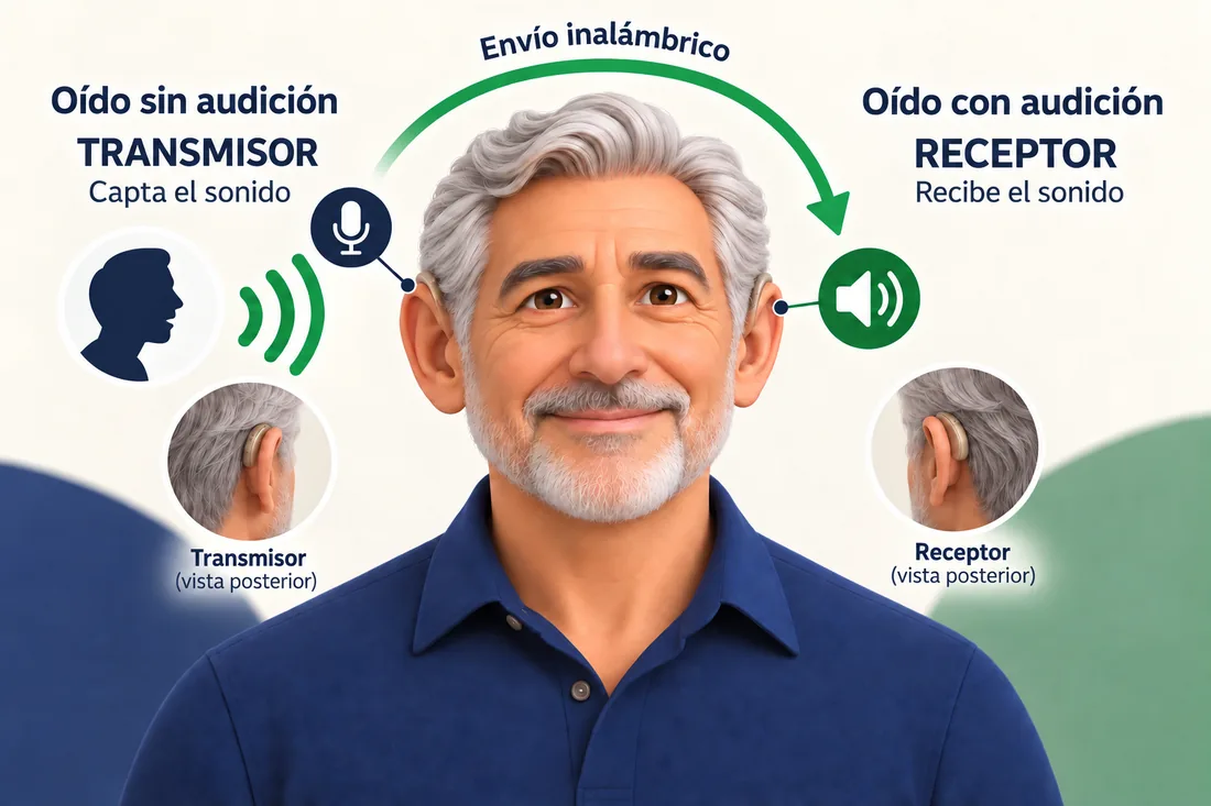 Sistema CROS: el transmisor envía el sonido al oído que escucha